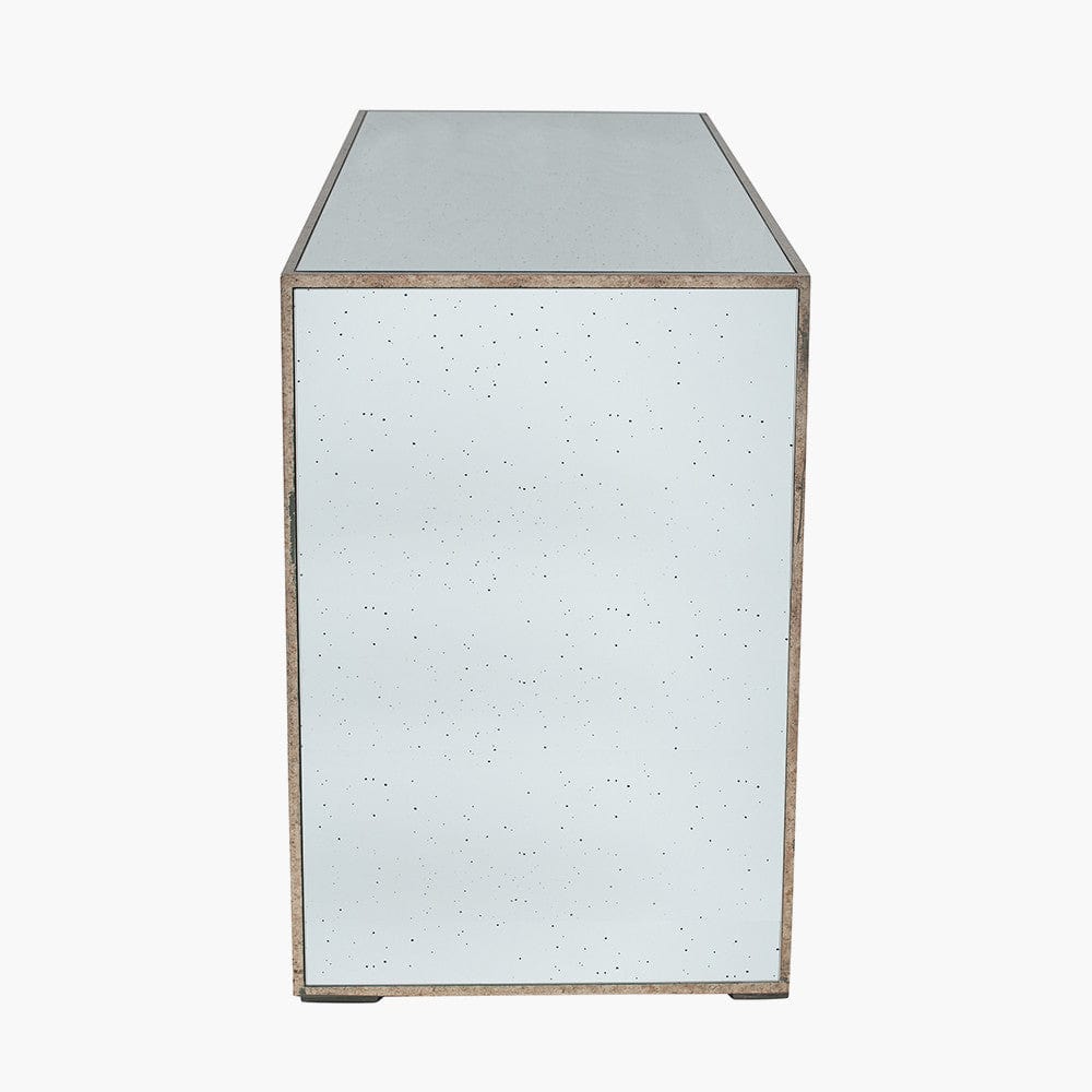 Brindisi Grey Velvet, Antique Metal and Mirror Console Table.