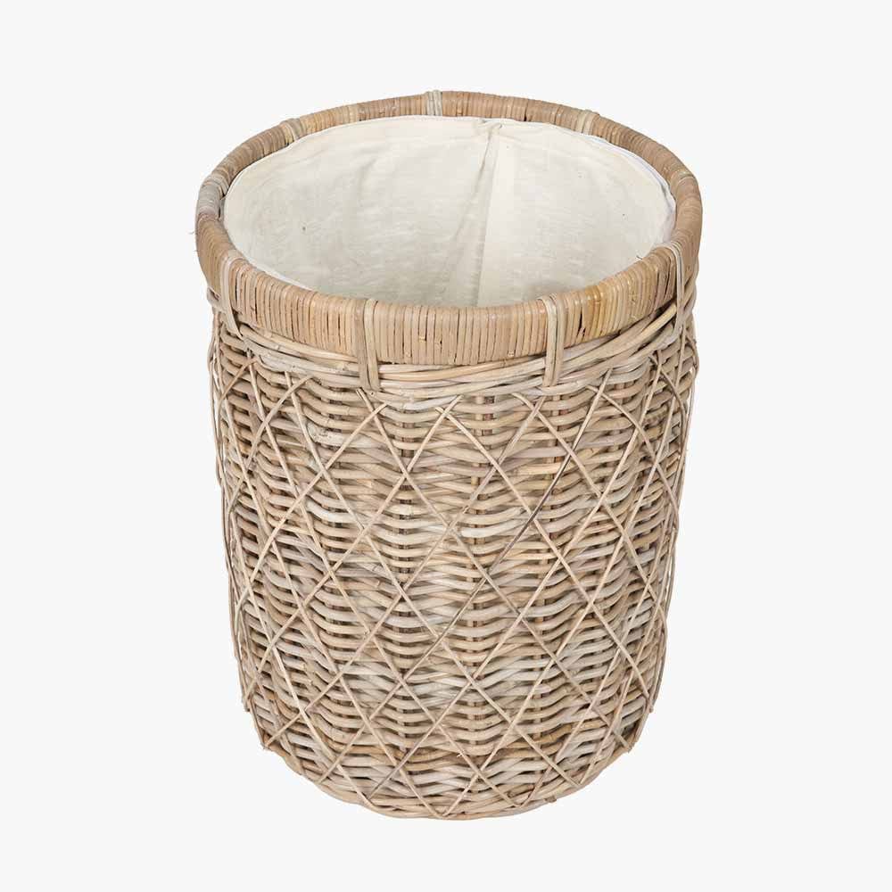 Brown Rattan Round Linen Basket.