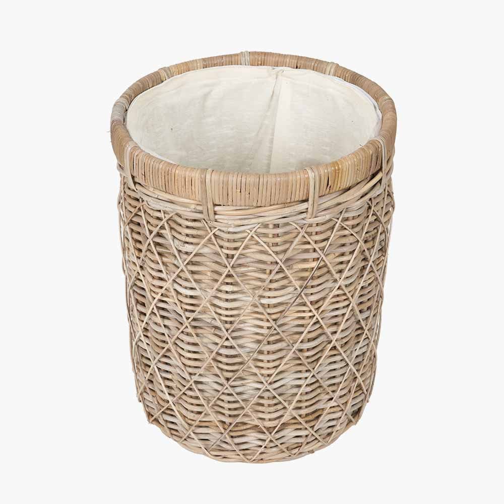 Pacific Lifestyle Living Brown Rattan Round Linen Basket House of Isabella UK