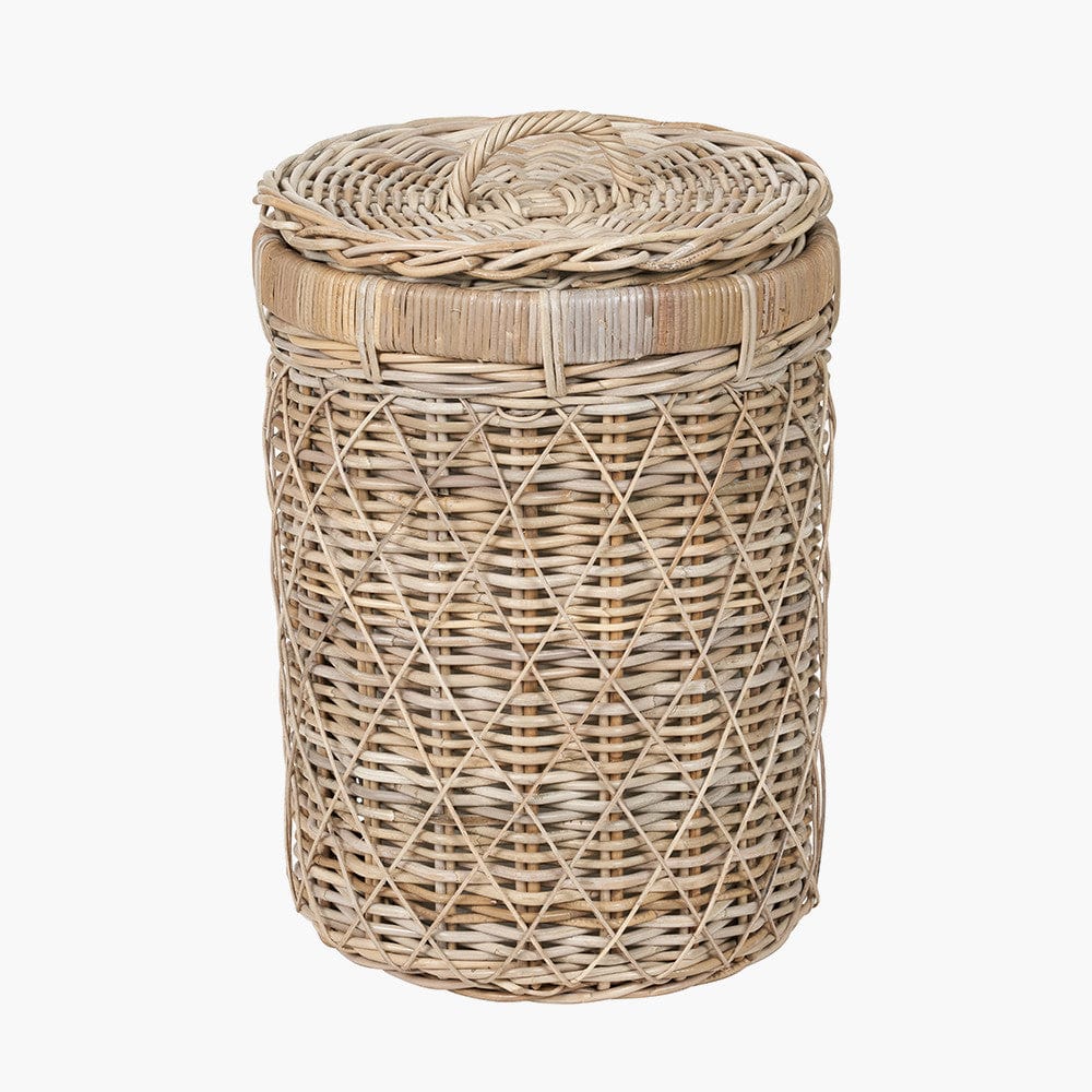 Brown Rattan Round Linen Basket.