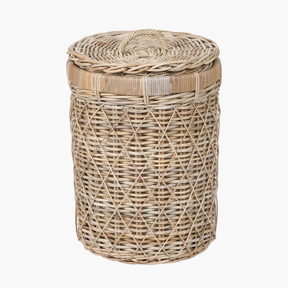 Pacific Lifestyle Living Brown Rattan Round Linen Basket House of Isabella UK