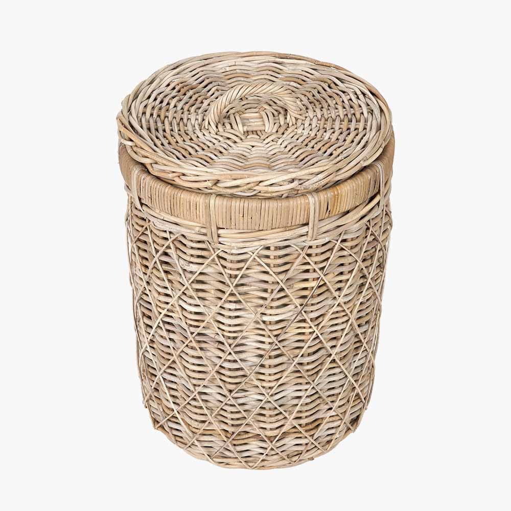 Brown Rattan Round Linen Basket.