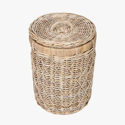 Pacific Lifestyle Living Brown Rattan Round Linen Basket House of Isabella UK