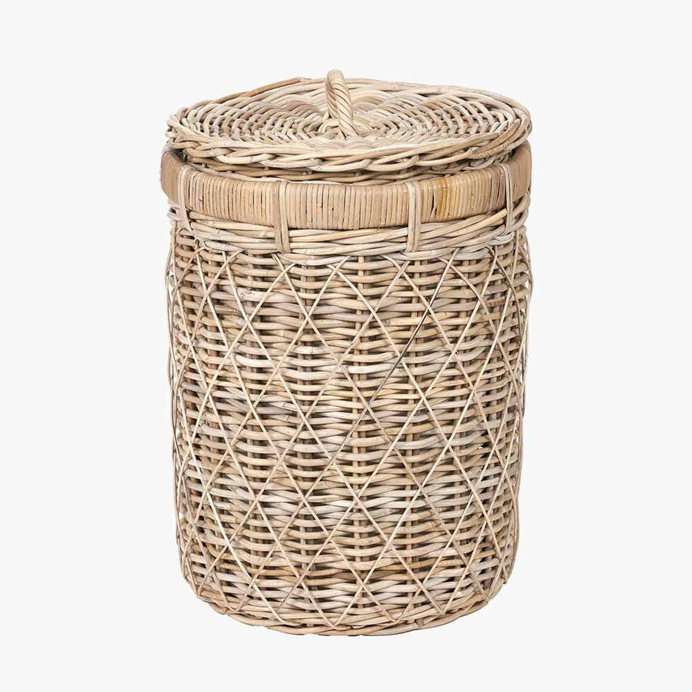 Brown Rattan Round Linen Basket.
