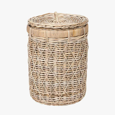 Pacific Lifestyle Living Brown Rattan Round Linen Basket House of Isabella UK