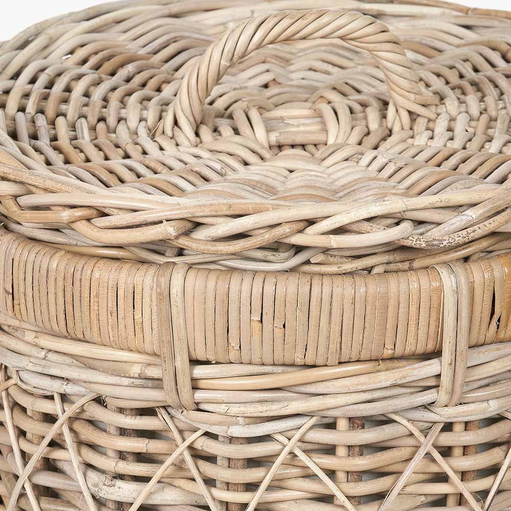 Brown Rattan Round Linen Basket.