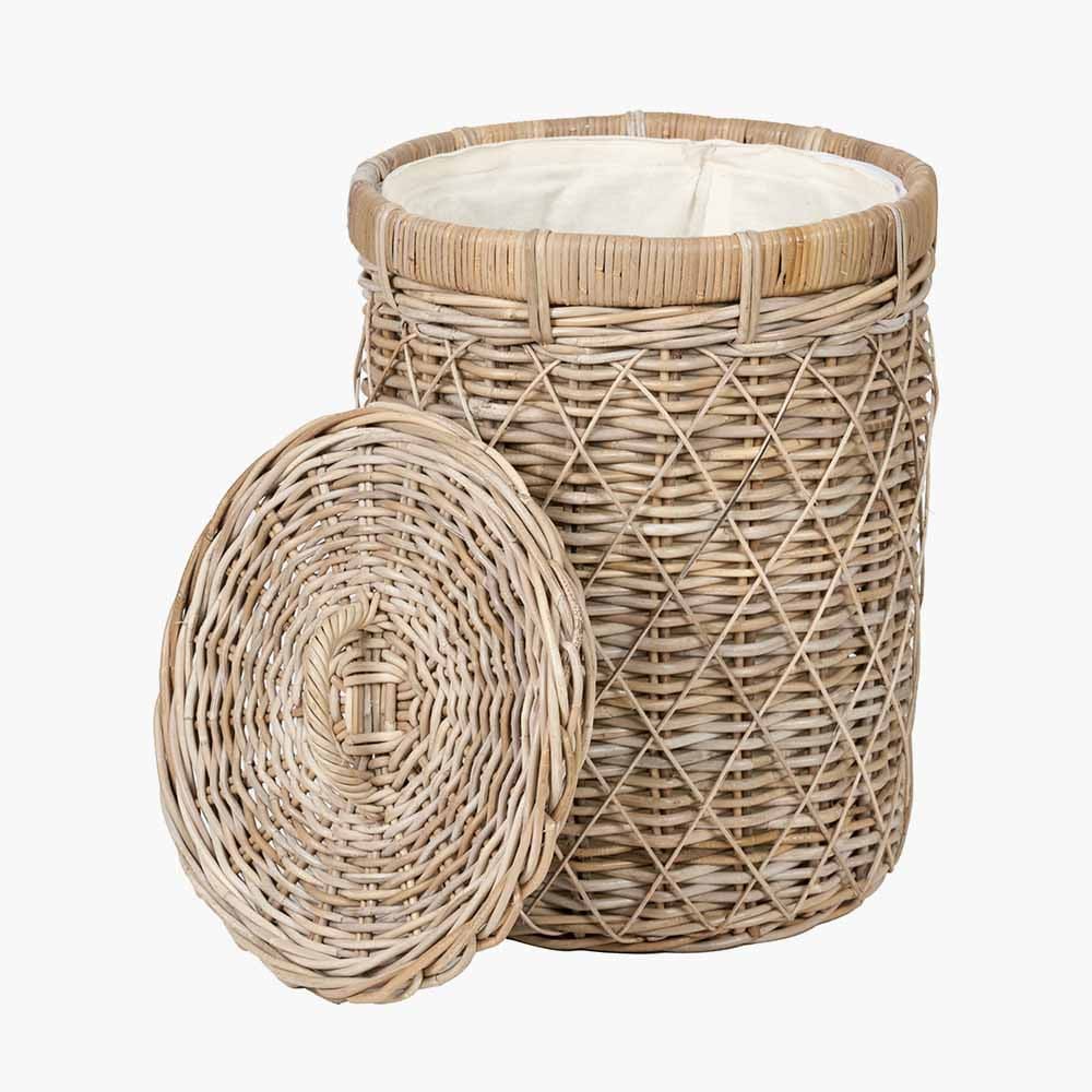 Brown Rattan Round Linen Basket.