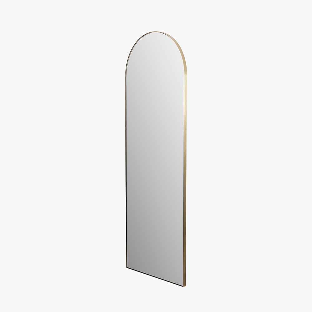 Brushed Gold Metal Slim Frame Arch Floor Mirror.