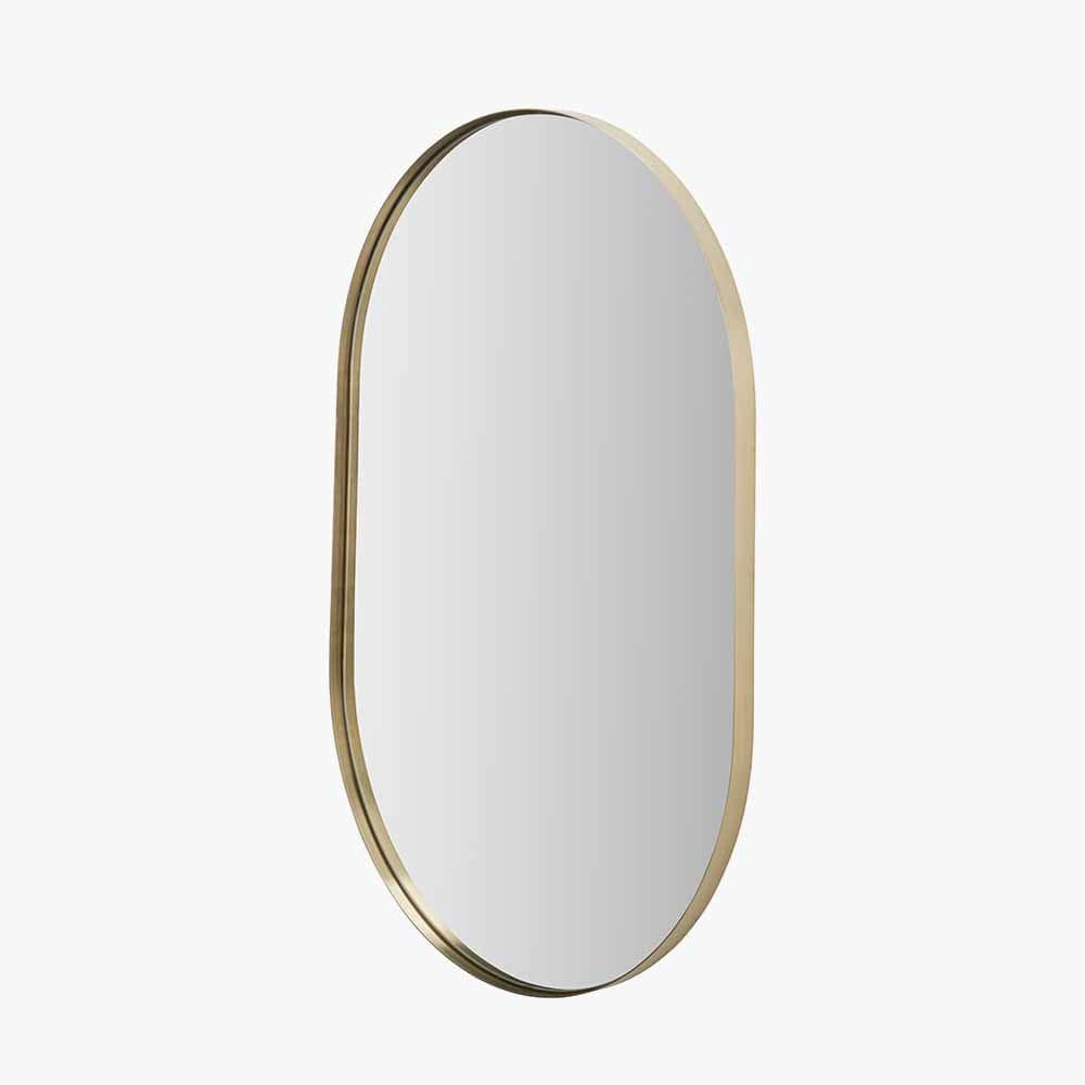 Brushed Gold Metal Slim Frame Oval Wall Mirror.