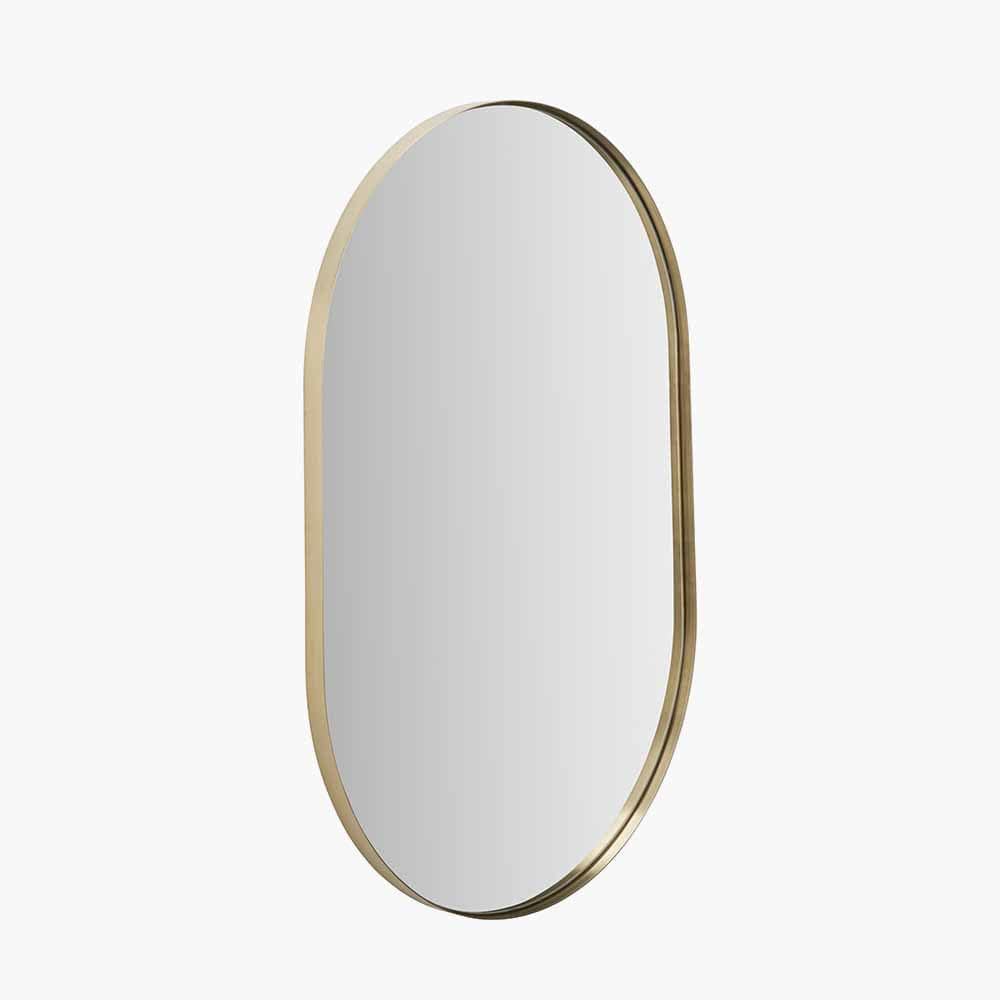Brushed Gold Metal Slim Frame Oval Wall Mirror.