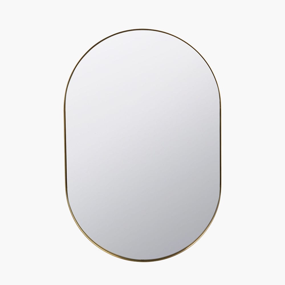 Brushed Gold Metal Slim Frame Oval Wall Mirror.