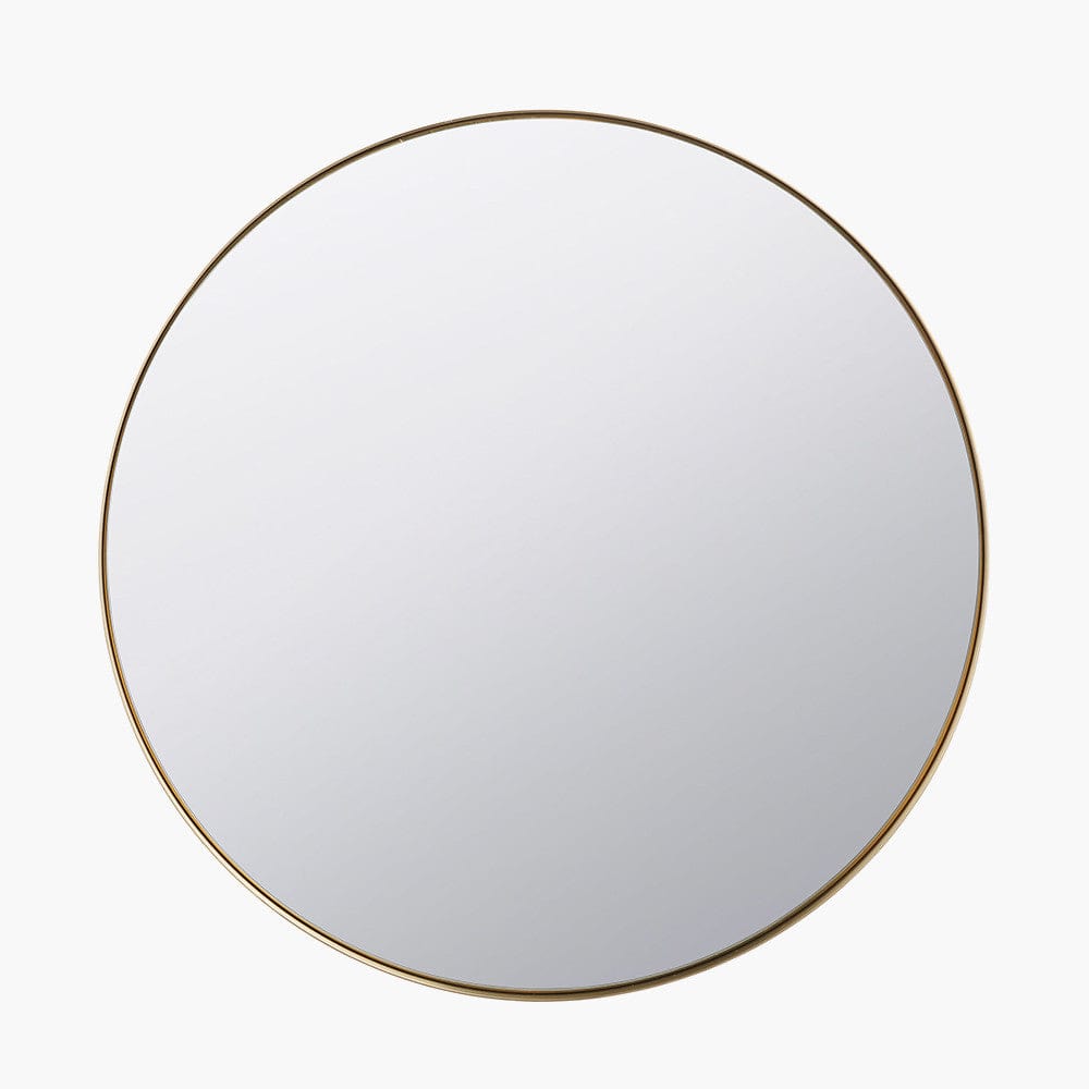 Pacific Lifestyle Living Brushed Gold Metal Slim Frame Round Wall Mirror Large House of Isabella UK