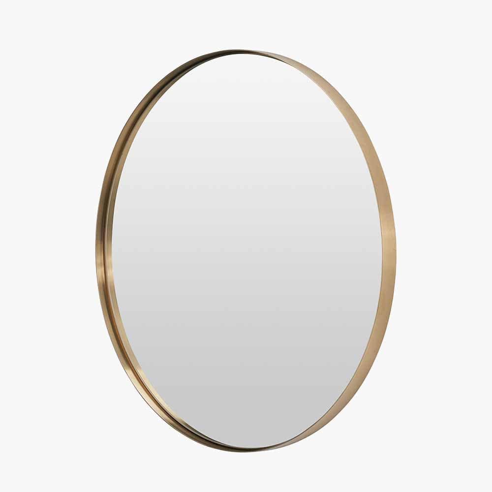 Brushed Gold Metal Slim Frame Round Wall Mirror Large.