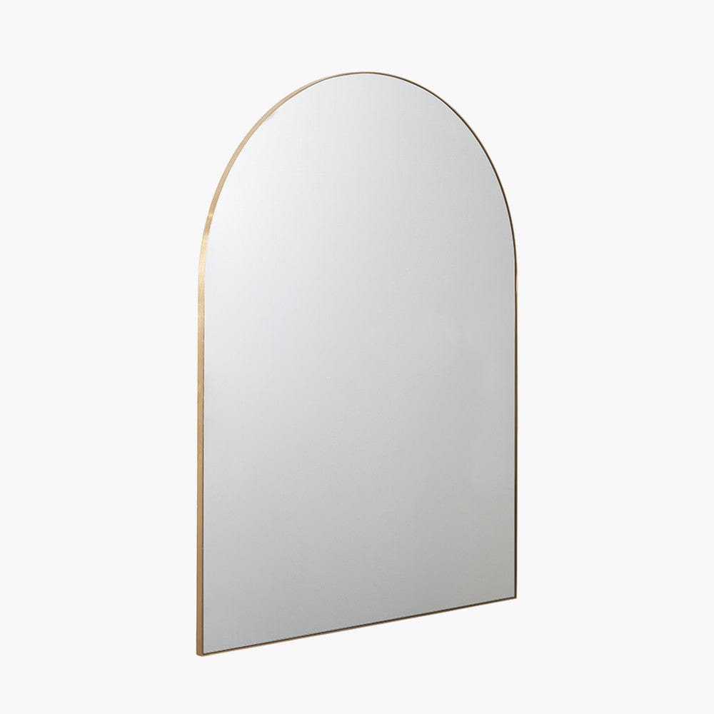 Brushed Gold Metal Slim Frame Tall Arch Wall Mirror.
