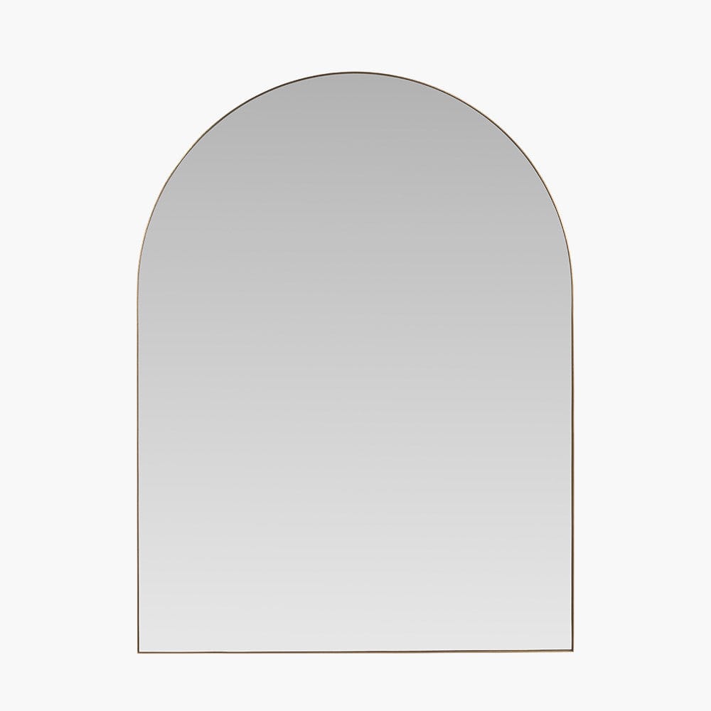 Brushed Gold Metal Slim Frame Tall Arch Wall Mirror.