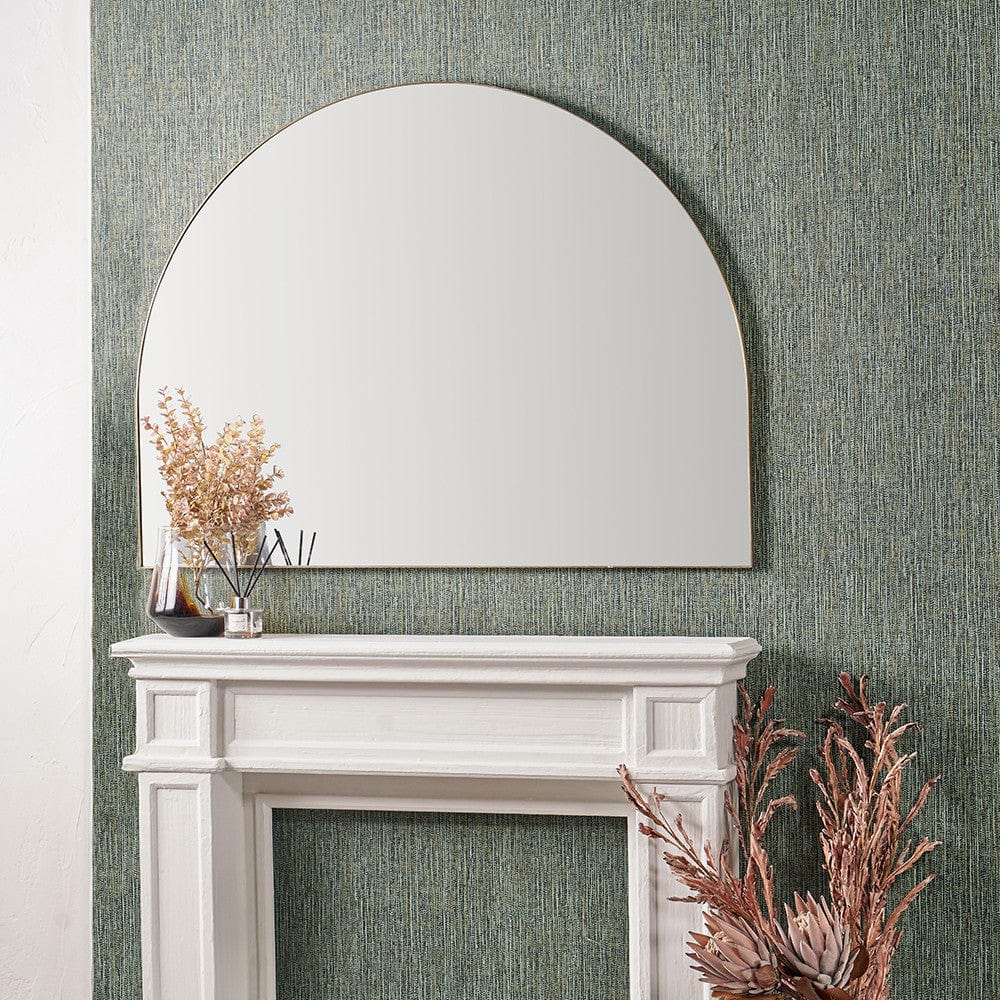Brushed Gold Metal Slim Frame Wide Arch Wall Mirror.