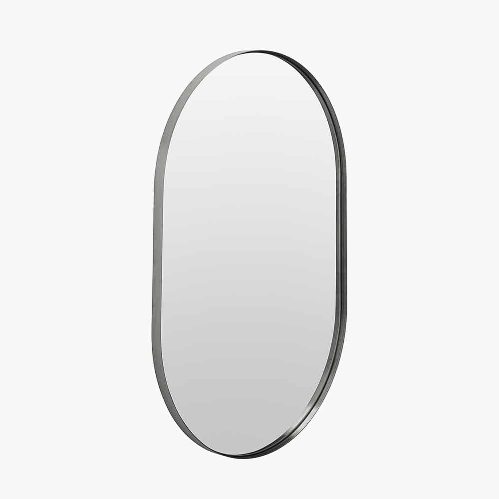 Brushed Silver Metal Slim Frame Oval Wall Mirror.