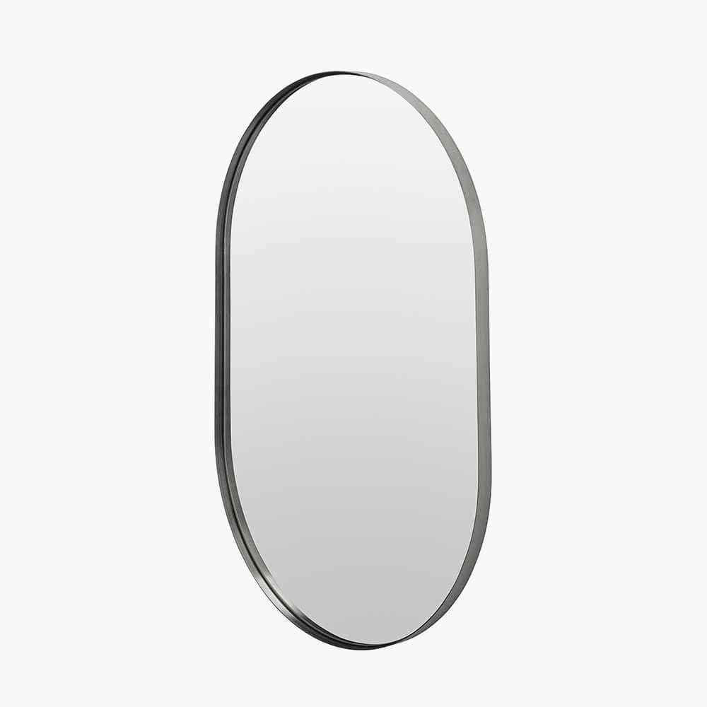 Brushed Silver Metal Slim Frame Oval Wall Mirror.