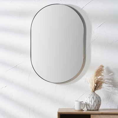 Pacific Lifestyle Living Brushed Silver Metal Slim Frame Oval Wall Mirror House of Isabella UK