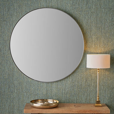 Pacific Lifestyle Living Brushed Silver Metal Slim Frame Round Wall Mirror Large House of Isabella UK