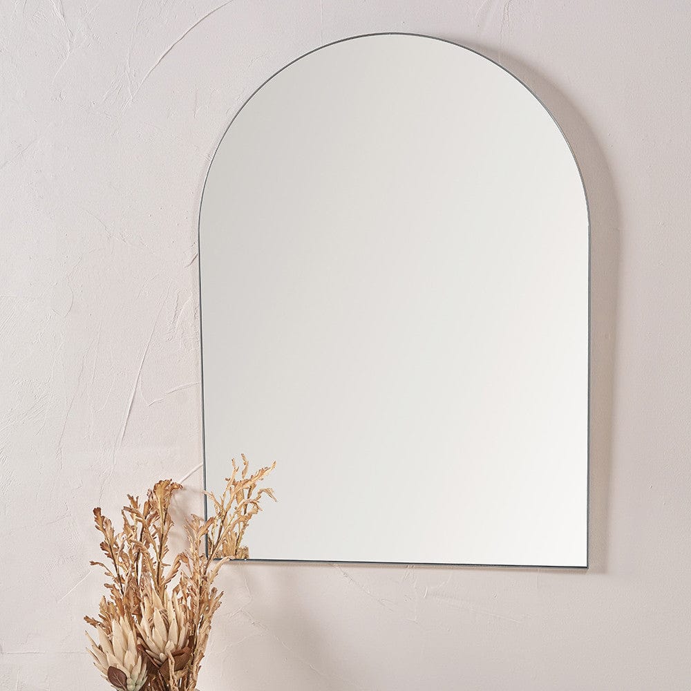 Brushed Silver Metal Slim Frame Tall Arch Wall Mirror.