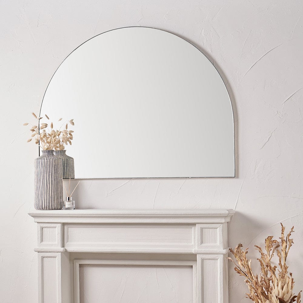 Brushed Silver Metal Slim Frame Wide Arch Wall Mirror.