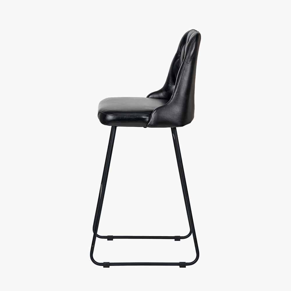 Camillo Ash Black Leather and Black Metal Diamond Back Bar Stool.