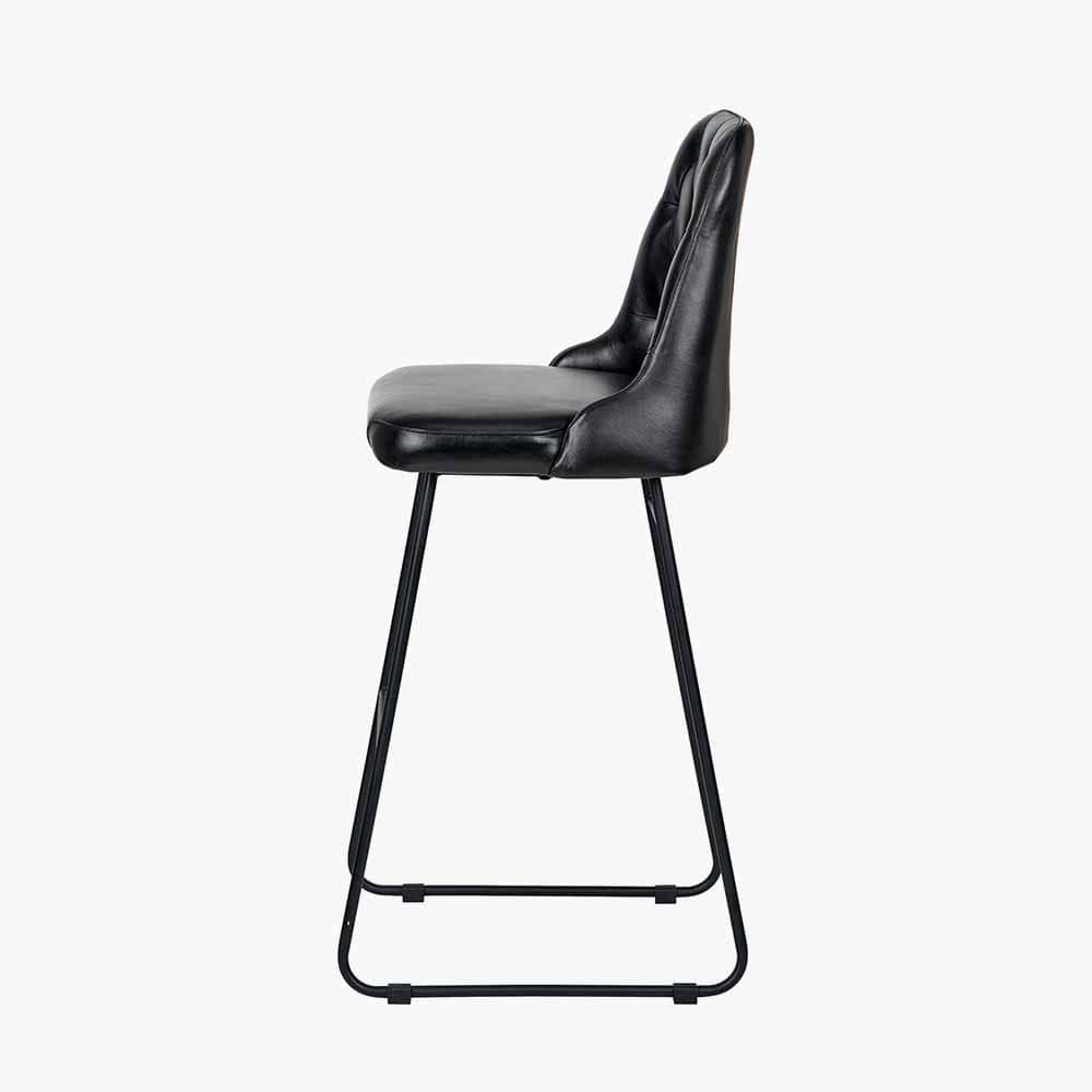 Pacific Lifestyle Living Camillo Ash Black Leather and Black Metal Diamond Back Bar Stool House of Isabella UK