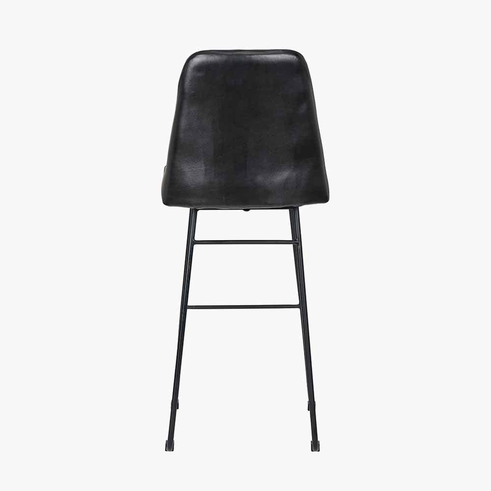 Camillo Ash Black Leather and Black Metal Diamond Back Bar Stool.