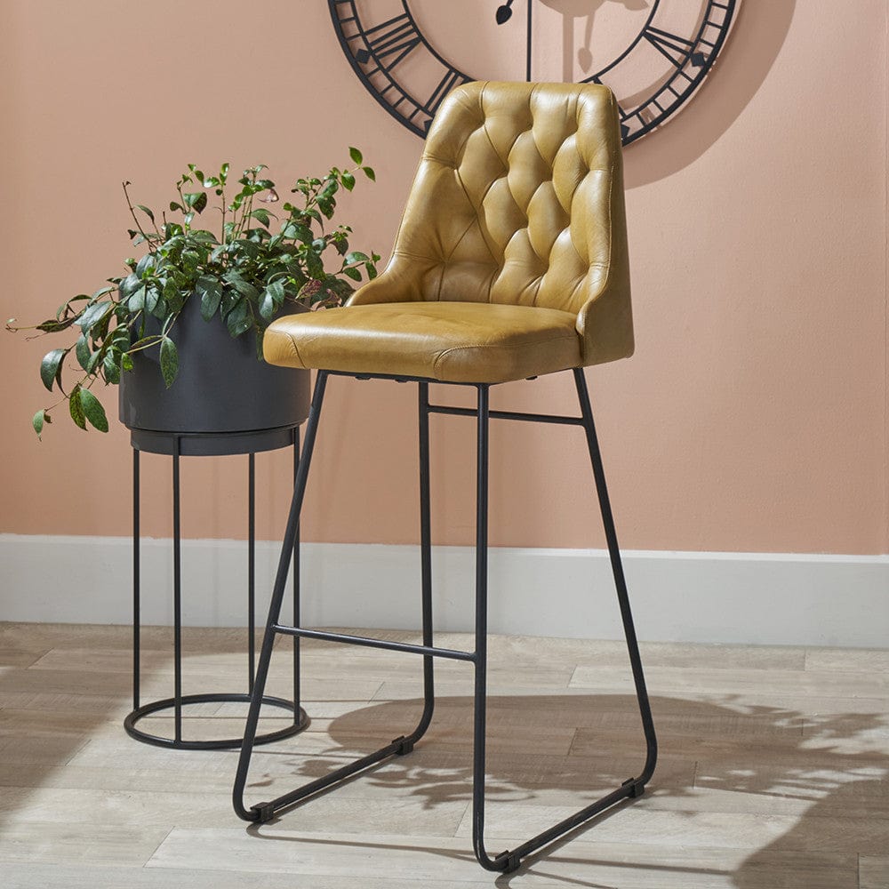 Camillo Mustard Leather Diamond Back Bar Stool.