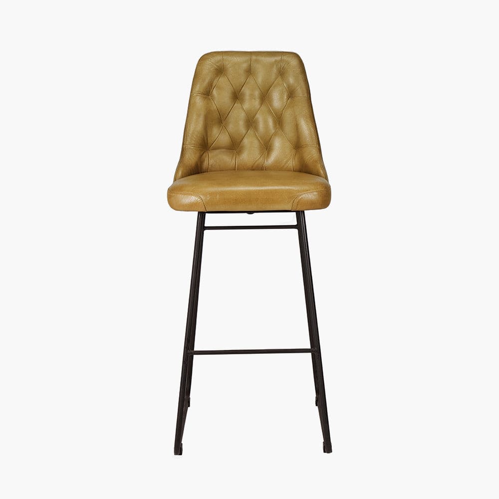Camillo Mustard Leather Diamond Back Bar Stool.