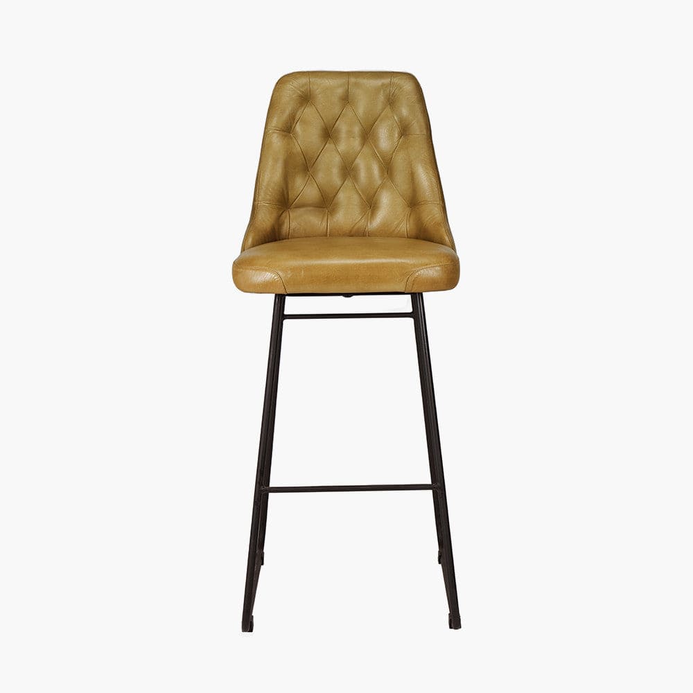 Pacific Lifestyle Living Camillo Mustard Leather Diamond Back Bar Stool House of Isabella UK