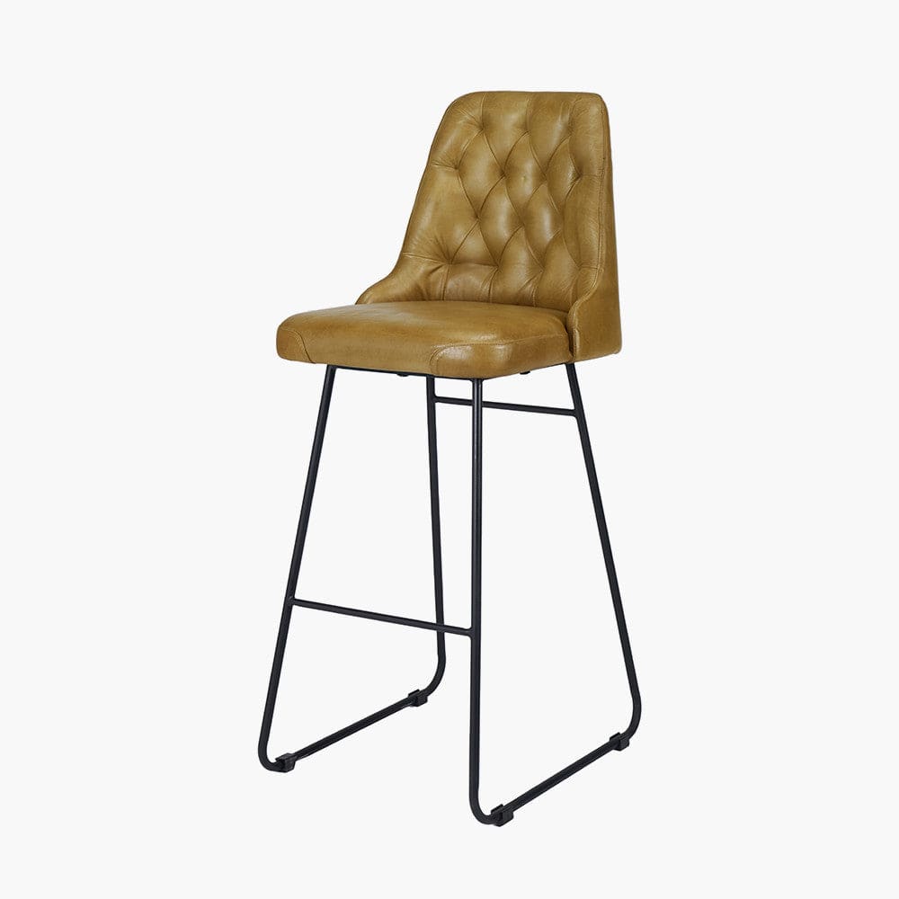 Camillo Mustard Leather Diamond Back Bar Stool.
