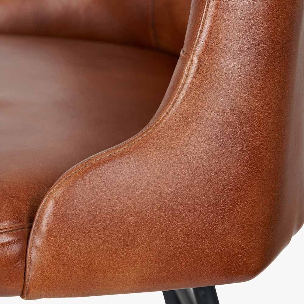 Camillo Vintage Brown Leather and Black Metal Diamond Back Bar Stool.