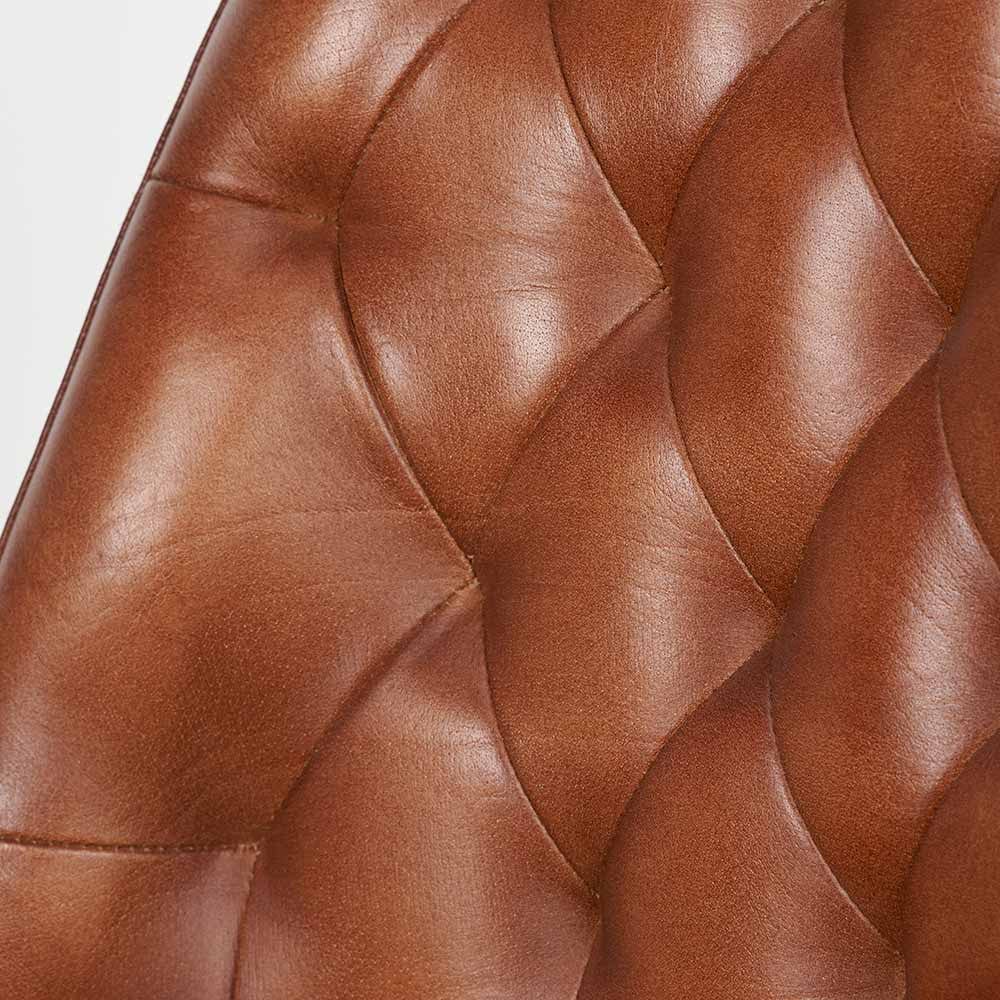 Camillo Vintage Brown Leather and Black Metal Diamond Back Bar Stool.