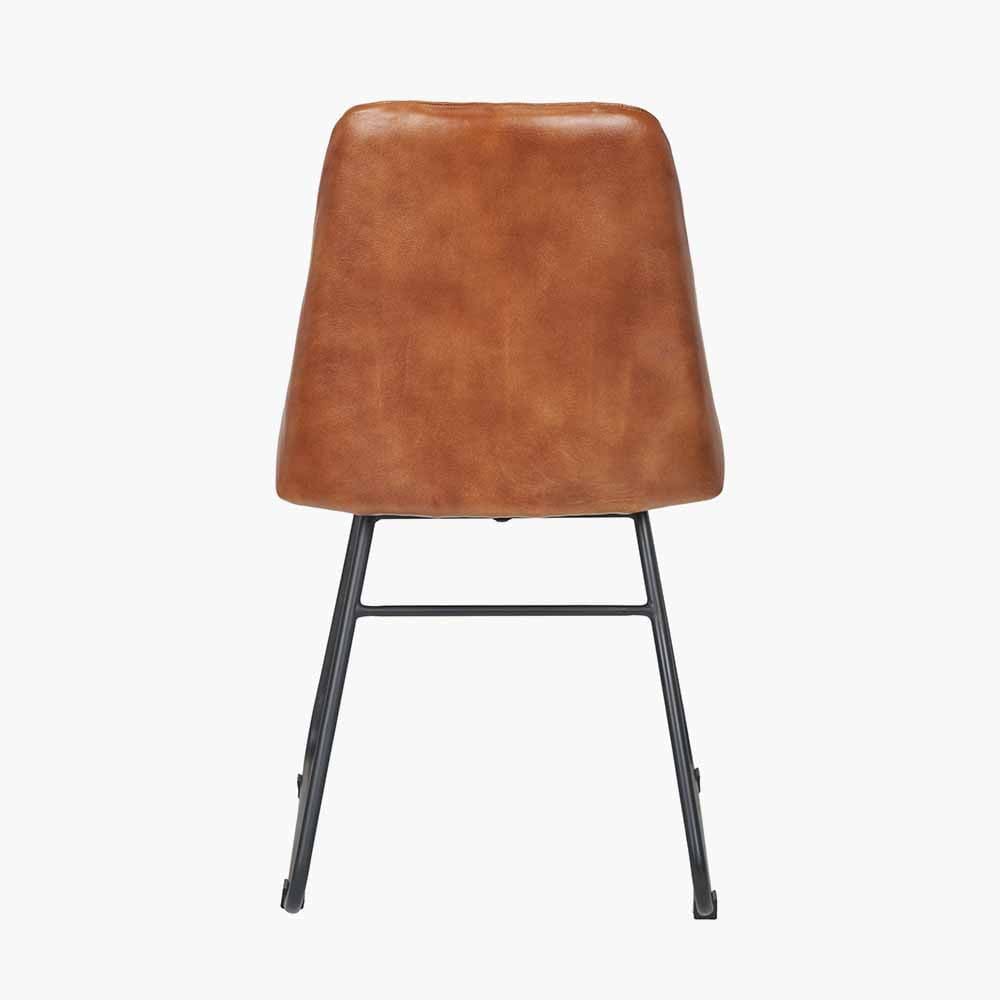 Camillo Vintage Brown Leather and Black Metal Diamond Back Dining Chair.