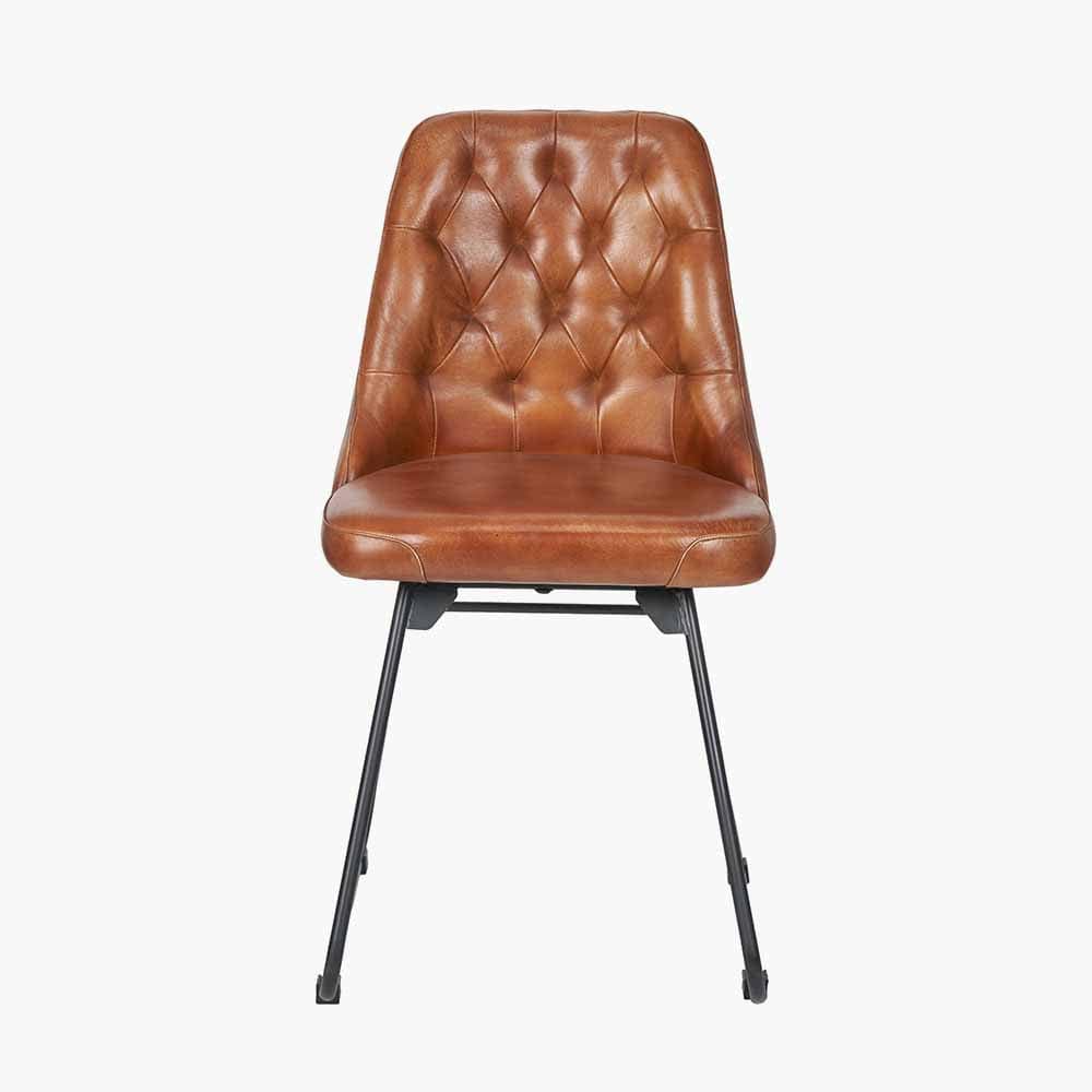 Pacific Lifestyle Living Camillo Vintage Brown Leather and Black Metal Diamond Back Dining Chair House of Isabella UK