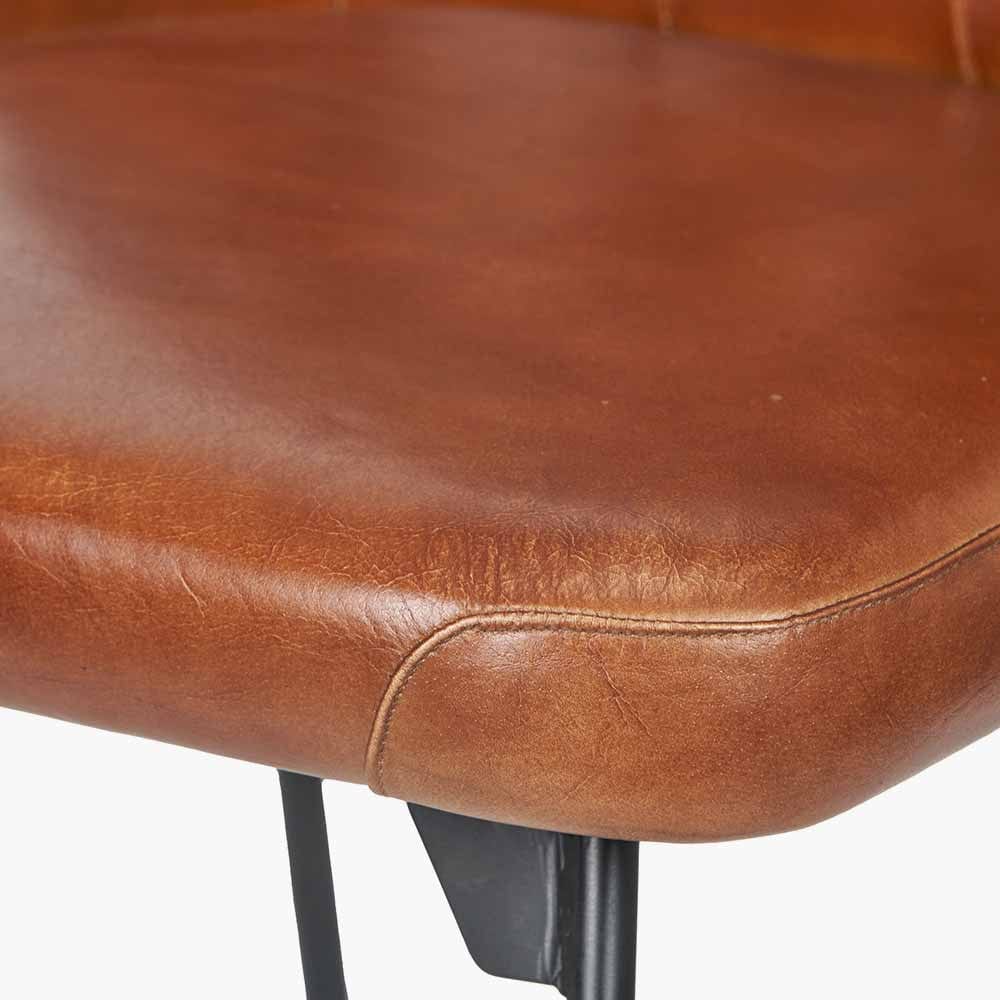 Camillo Vintage Brown Leather and Black Metal Diamond Back Dining Chair.