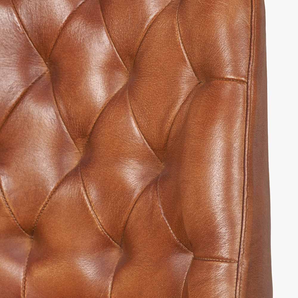 Camillo Vintage Brown Leather and Black Metal Diamond Back Dining Chair.