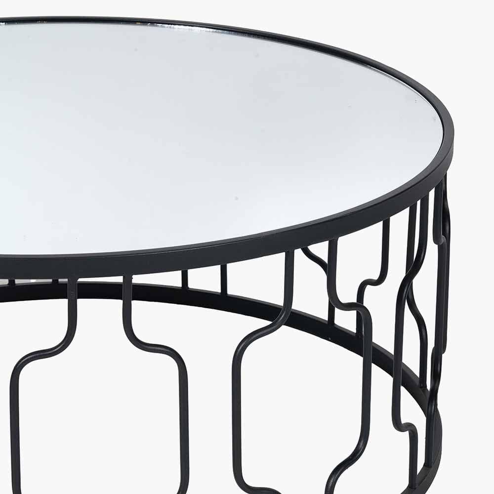 Caprisse Mirrored Glass and Graphite Metal Coffee Table.