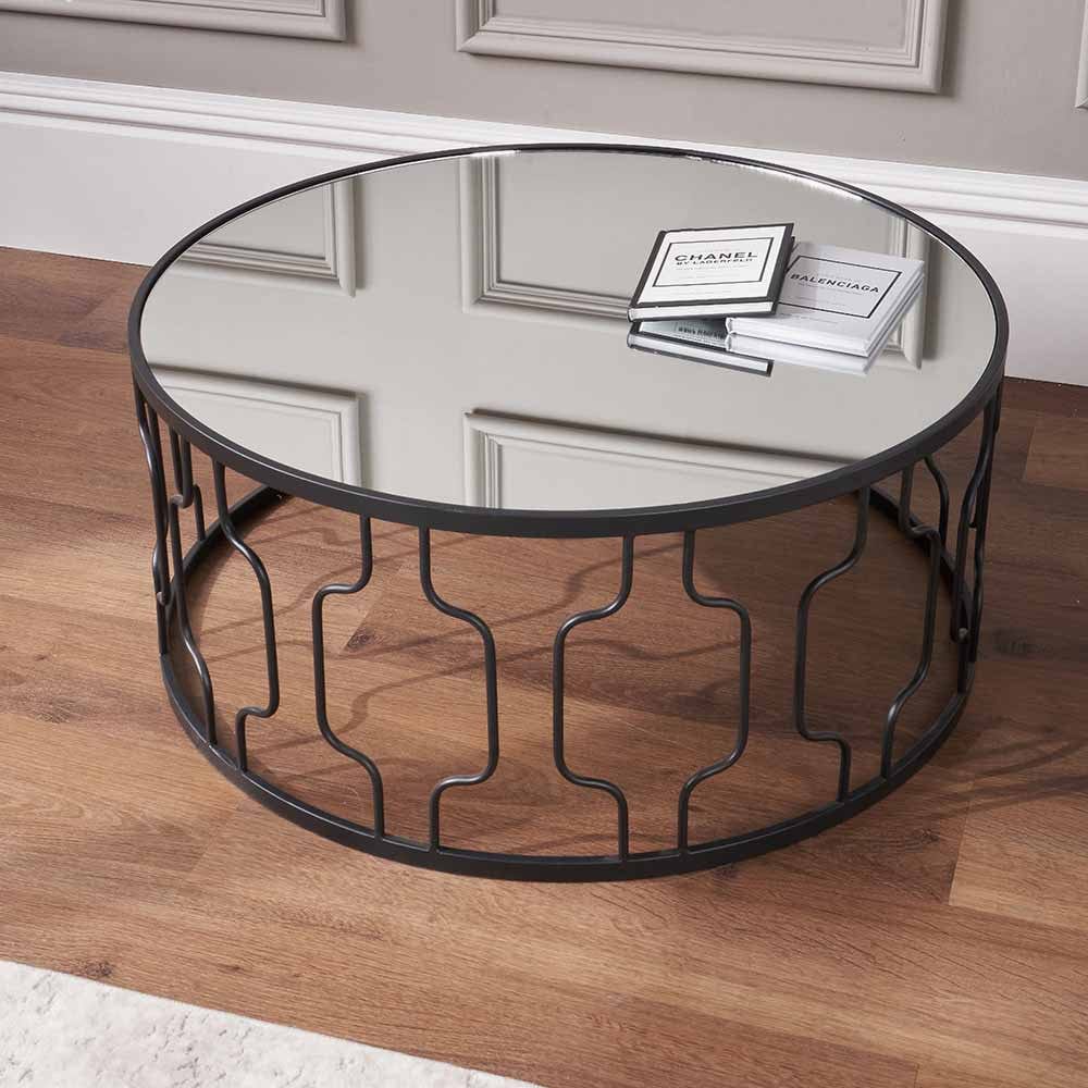 Caprisse Mirrored Glass and Graphite Metal Coffee Table.