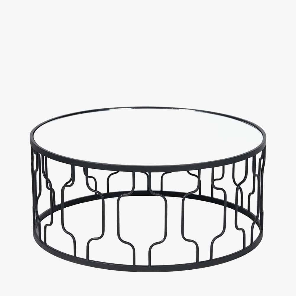 Caprisse Mirrored Glass and Graphite Metal Coffee Table.