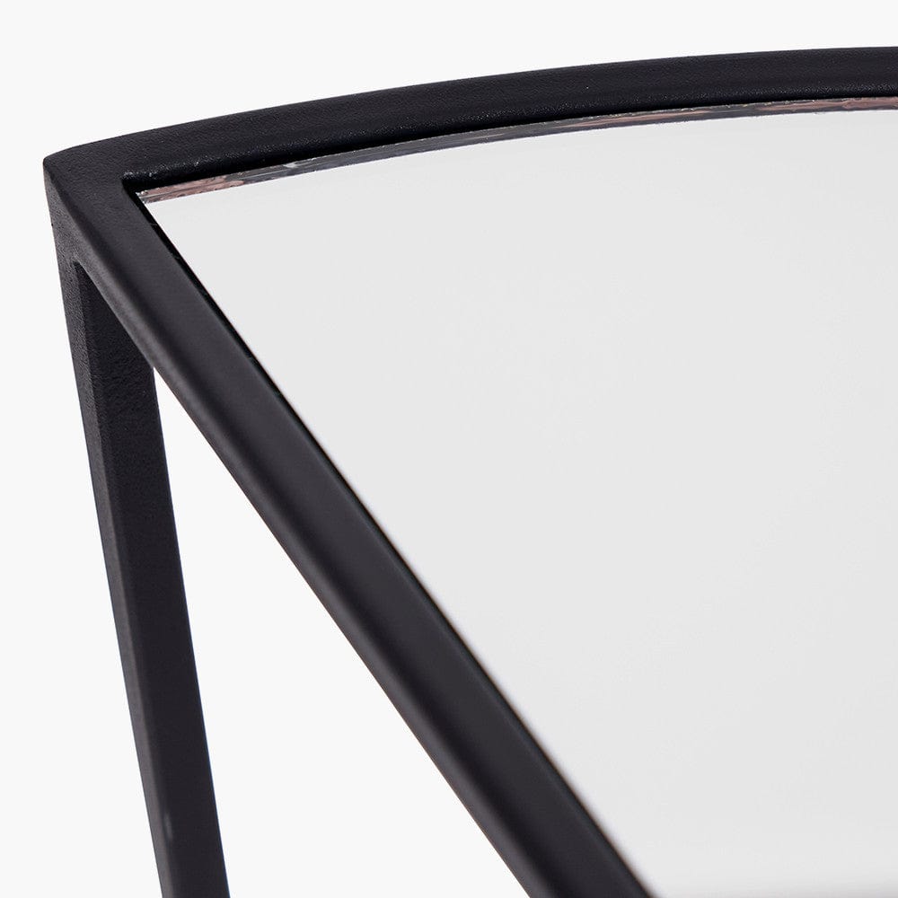 Caprisse Mirrored Glass and Graphite Metal Half Moon Console Table.