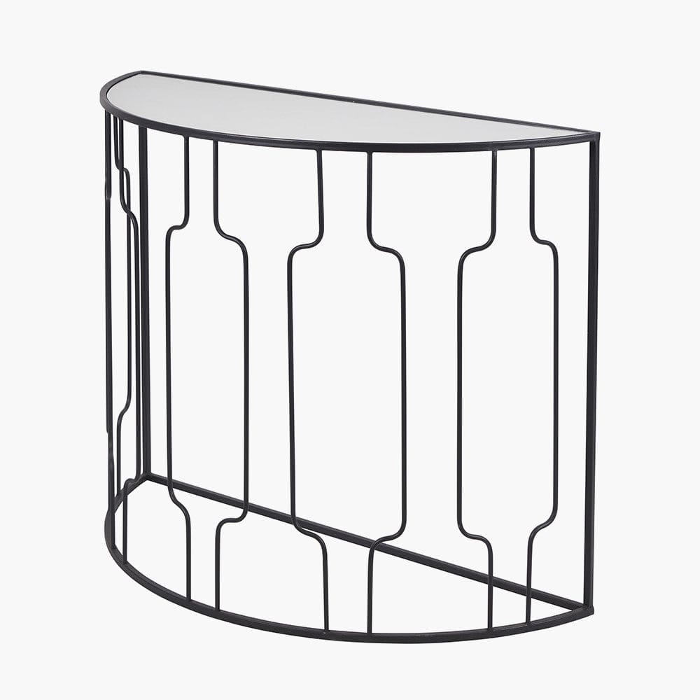 Caprisse Mirrored Glass and Graphite Metal Half Moon Console Table.