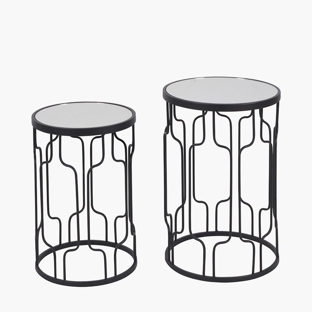 Caprisse S/2 Mirrored Glass and Graphite Metal Side Tables.