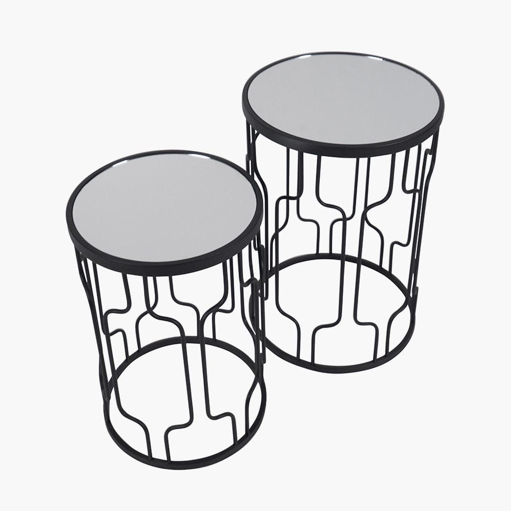 Caprisse S/2 Mirrored Glass and Graphite Metal Side Tables.