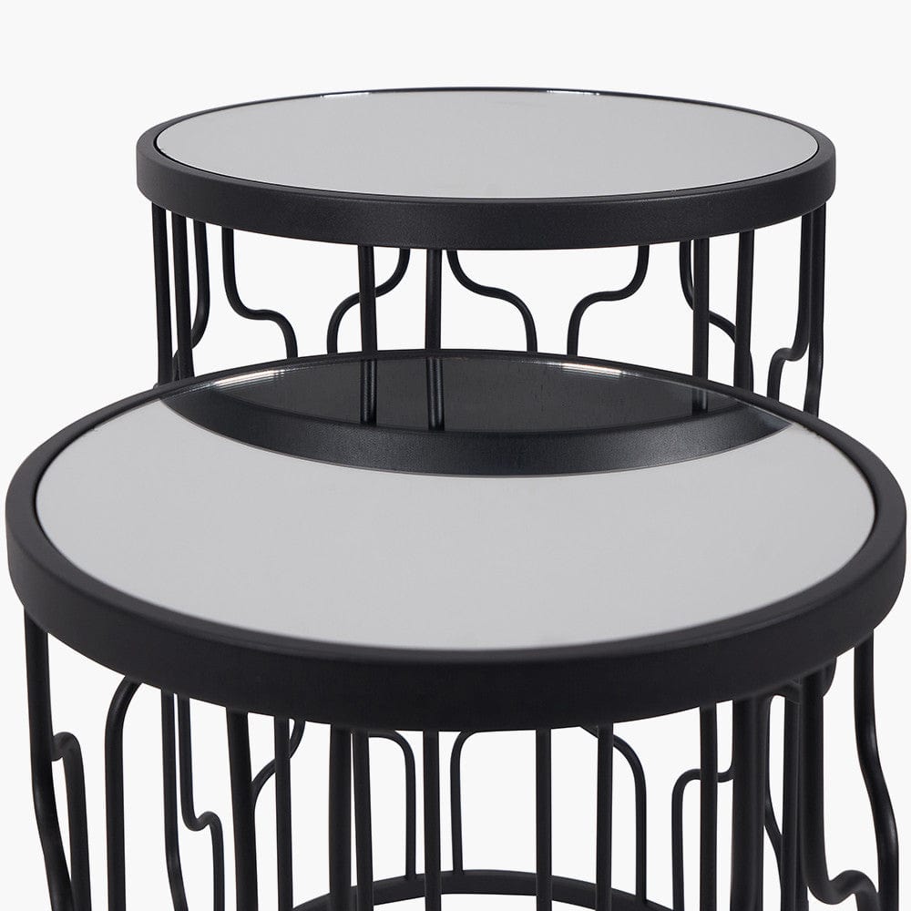 Caprisse S/2 Mirrored Glass and Graphite Metal Side Tables.