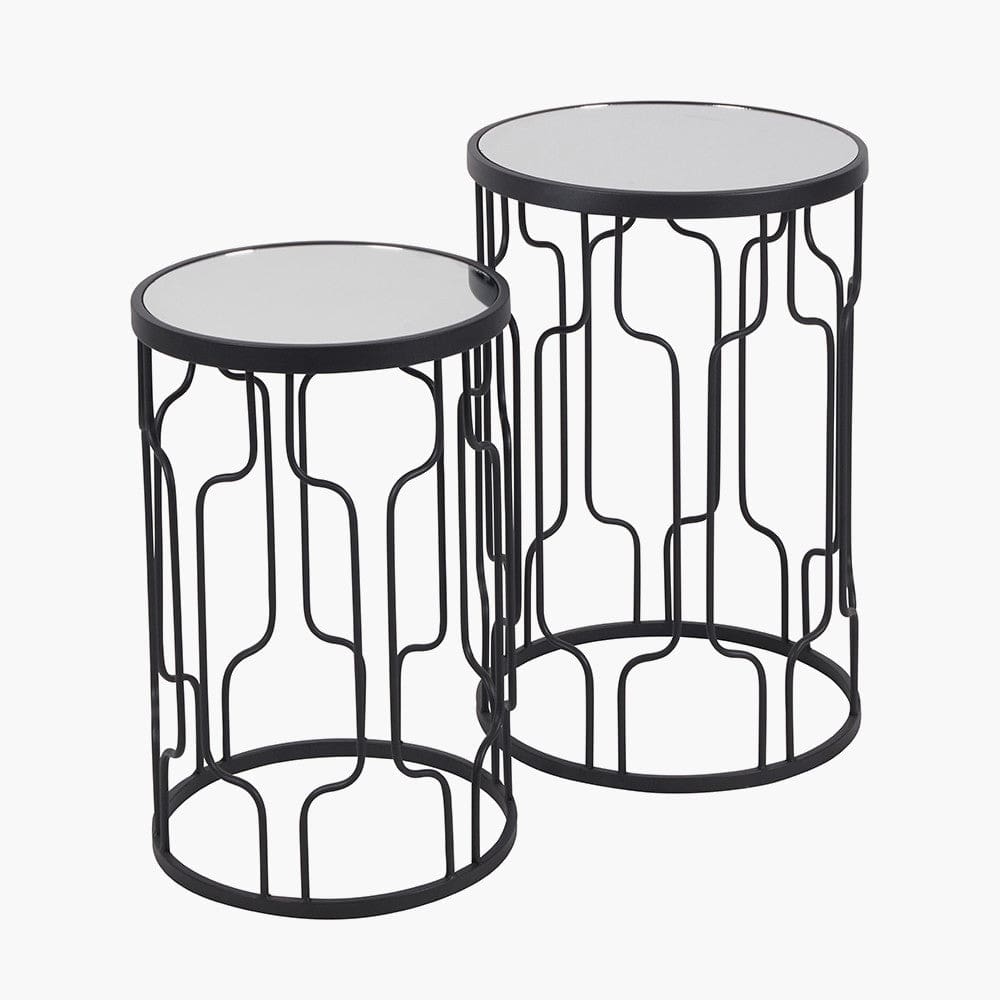 Caprisse S/2 Mirrored Glass and Graphite Metal Side Tables.