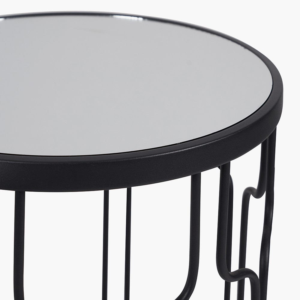 Caprisse S/2 Mirrored Glass and Graphite Metal Side Tables.