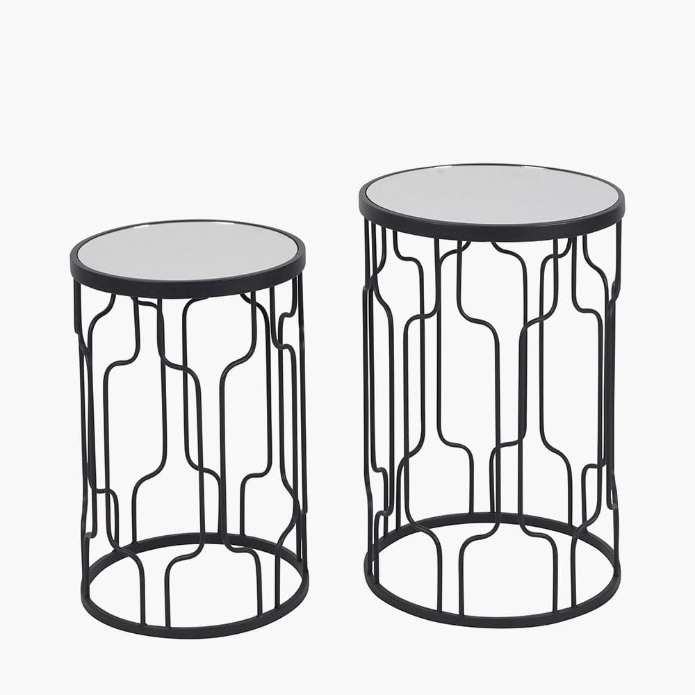 Caprisse S/2 Mirrored Glass and Graphite Metal Side Tables.